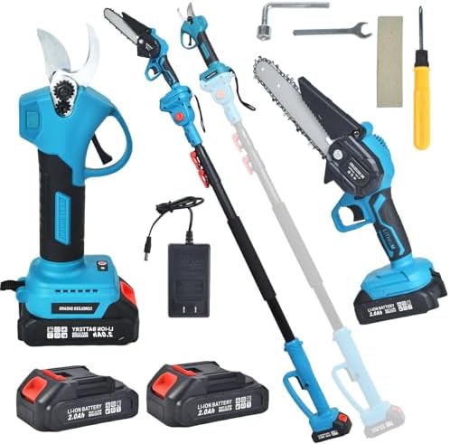 4-in-1 Cordless Pole Saw and Pruning Shears, 8ft Pole, 2 Batteries