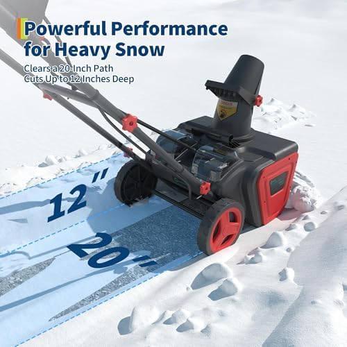 Cordless Snow Blower, 20 Inch Electric Snow Thrower, with 2x20V 4.0Ah Battery and Charger, Dual LED Lights & Brushless Motor, 25 Ft Throwing Distance, 12 in Deep Cleanup, for Sidewalks and Driveways