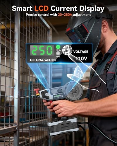 2 in 1 MIG and Stick Welder: 250A Handheld Portable Welding Machine, 110V Gasless Flux Core Wire Feed Welder & MMA ARC Welder Gun, 3.97lb w/LCD Display, for .032"/.040" Wire and 3/32"-1/8" Rod