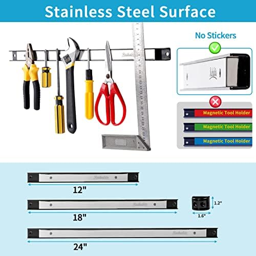 6 Pieces 12" Magnetic Tool Holder Strip, Stainless Steel Surface Tool Magnet Bar, Metal Tool Organizer Rack for Garage Organization, Easy To Install in Workshop, Mounting Screws Included