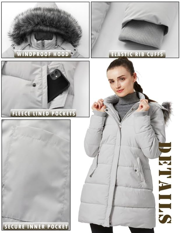 GGleaf Women's Winter Puffer Coat with Removable Fur Hood Warm Snow Jacket