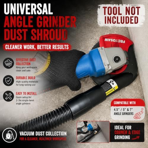 Universal Angle Grinder Dust Shroud for Concrete Grinding, Fits 4.5–5 & 7 Inch Grinders, Vacuum Dust Collection Cover (No Wheel) (5-inch Dust Shroud)