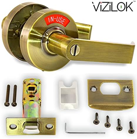 VIZILOK ADA Compliant Indicator Privacy Lock C5FB-R Durable ANSI GRADE2 comp Commercial Right Handed Non Reversible in-USE or Vacant Indicator Push Button Lever - Antique Brass