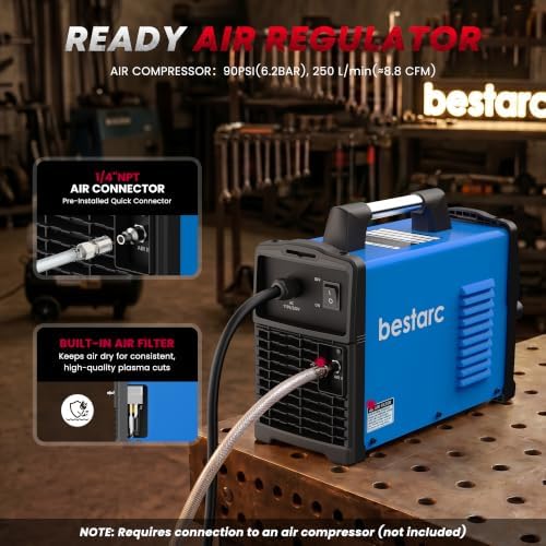 Bestarc 50A Pilot Arc Plasma Cutter, 110/220V, LED Display, Air Sensor