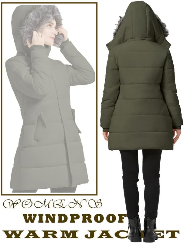 GGleaf Women's Winter Puffer Coat with Removable Fur Hood Warm Snow Jacket