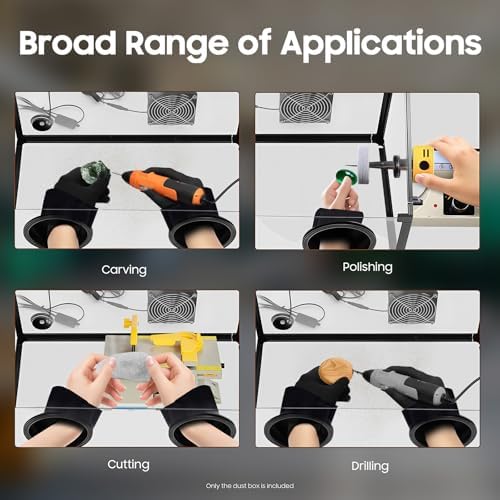 2 Holes Acrylic Dust Cover, Electric Grinding Table Polisher Dust Box with LED Light & Powerful Fan Fully Enclosed Grinding Table Polisher Dust Box for Electric Grinding