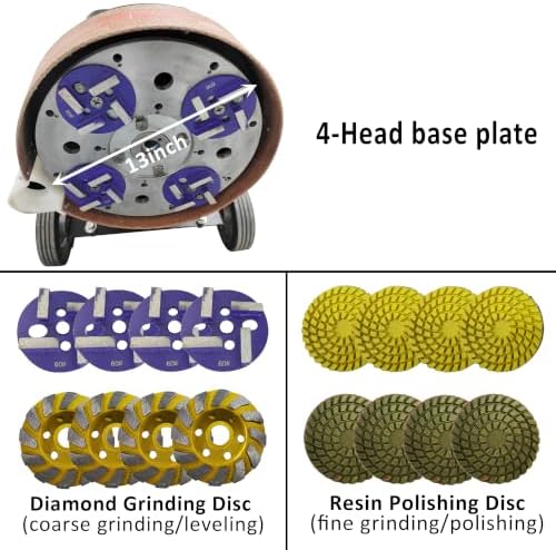 TECHTONGDA 4-Head Electric Concrete Floor Grinder & Polisher 13" Grinding Width 0-0.12" Grinding Depth with 20L Dust Collection Box for Home Renovation Remodeling Garages Factories 220V
