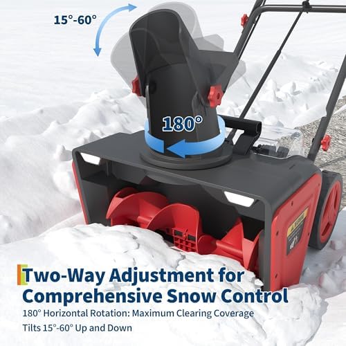 Cordless Snow Blower, 20 Inch Electric Snow Thrower, with 2x20V 4.0Ah Battery and Charger, Dual LED Lights & Brushless Motor, 25 Ft Throwing Distance, 12 in Deep Cleanup, for Sidewalks and Driveways