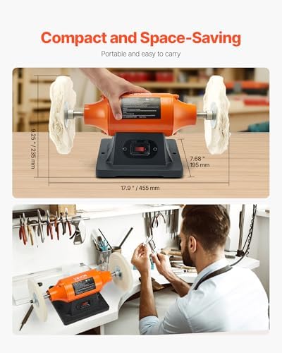 VEVOR 3/4HP Bench Buffer Polisher, 8-inch Bench Polishing Buffing Machine, 3450RPM Single Speed Benchtop Polisher with 2PCS Cloth Wheels & Cast Iron Base for Metal, Jewelry, Wood Polishing