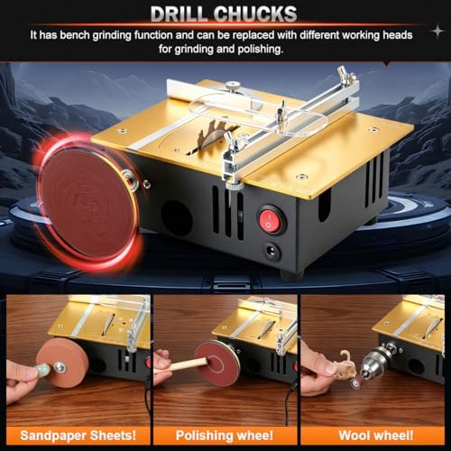 Mini table Saw,mini Table Saws for Crafts,Dual Motors & Switches,small table saw with adjustable cutting angle,depth,and speed,All-in-One Cutting/Grinding/SandingTool,Creat for Hobbyists Model Maker