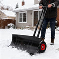 【Local delivery 】 29in Galvanized Blade Heavy-Duty 2-Wheel Snow Pusher Hand Plow for Snow Removal w/Wheels, Adjustable Handle, Blade Angle (Black)