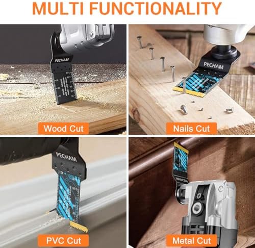 Oscillating Saw Blades, PECHAM 45PCS Professional Universal Titanium Multitool Blades for Wood Plastics Metal Quick Release Multi Tool Kits Fit Rockwell Ridgid Ryobi Milwaukee Chicago