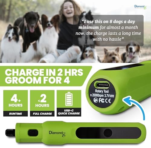 Diamondg Micro Dog Nail Grinder - Quiet Sound with LED Light, Green