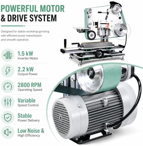 ADV-GRINDING 1500W Belt Grinder Sander, 2" X 72" Variable Speed Belt Grinder for Metalworking, 3-in-1 Belt Sander Polisher with 3 Grinding Wheels & Flat Platen Tool Rest for Knife Making