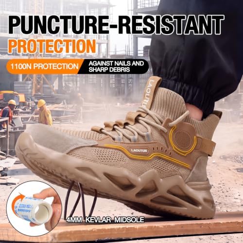 LAoutun Steel Toe Shoes for Men Work Shoes Safety Sneakers Lightweight