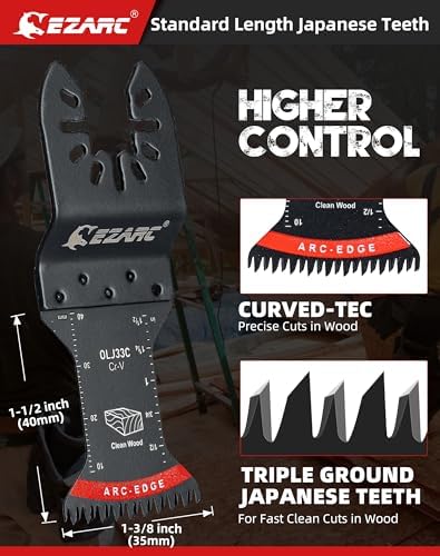 EZARC Japanese Tooth Oscillating Saw Blades, 10 PCS Extra-Long Arc Edge Oscillating Multitool Blades Clean Cut for Wood and Plastic, Universal Quick Release Multi Tool Blades Kits