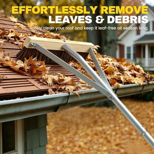 Huracan Snow Roof Rake Year-Round, Leaf Roof Brush with Gloves, 5-21ft Adjustable Leaves Snow Removal Tool, Anti-Slip Handle Cleaning Brush Extension Aluminum Poles, for Shingles Solar Panels Cars