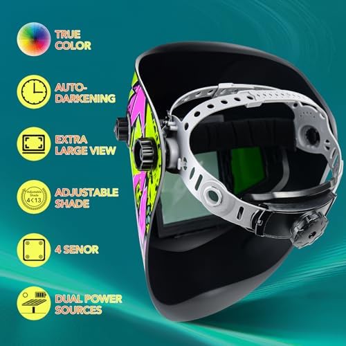 TRQWH Welding Helmet Auto Darkening Large Viewing True Color Solar Powered Welding Mask with 4 Arc Sensor Adjustable Wide Shade Range 4~5-8/9-13 Welder Mask with Grinding (TRQ-CSC003)