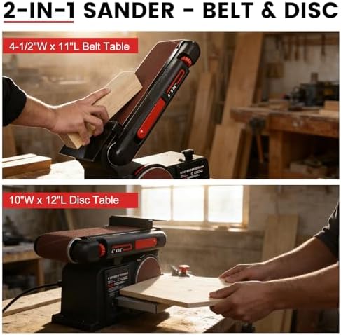 FINDBUYTOOL Belt and Disc Sander, 4.3A Benchtop Sander with 4-1/2"W x 11"L Belt Table and 10"W x 12"L Disc Table, Adjustable Belt Disc Sanders for Sanding, DIY Woodworking, Metal & Knife Sharpening