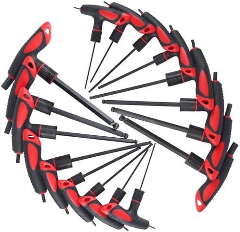 Lichamp 16 Pieces SAE and Metric T Handle Allen Wrench Set, 5/64-3/8 inch, 2-10mm, Ball Head, Standard Long Tee Handle Allen Hex Key Set, Heavy Duty Excellent | Metric & SAE, Ball Head, Standard Long Tee Handle Allen Hex Key Set, Heavy Duty Excellent