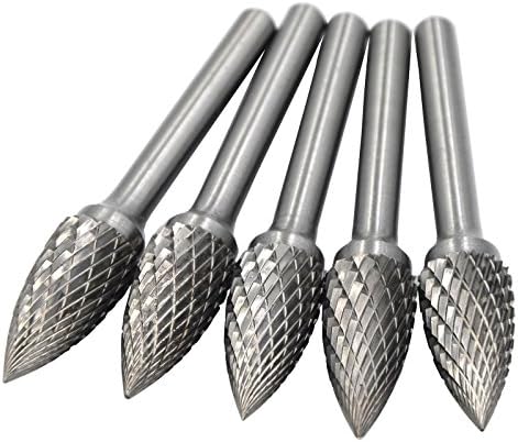 5Pcs,1/2 Dia.Solid Carbide Taper Round Tip Cone Burrs Heavy DutyTungsten Grinding Cutting Heads Chamfering Abrasion Industrial Deburring Rotary Tools for Oblong Slots Holes