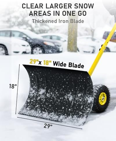 Outvita Snow Shovel with Wheels, 29" Wide 18" Long, Black & Yellow