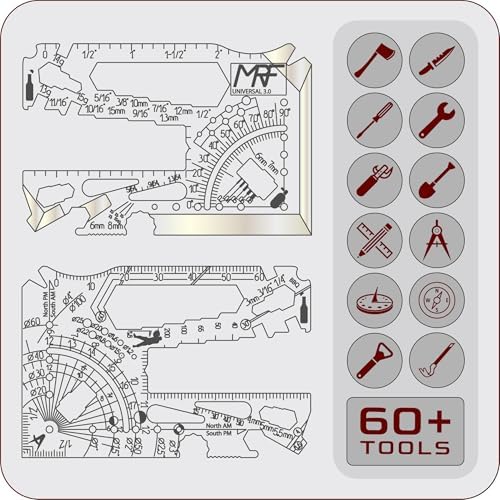 Universal 3.0-60+ Tools Credit Card Multitool with Knife - Titanium Wallet Multi Tool with Ruler, Can & Bottle Opener for EDC, Outdoors & Repairs