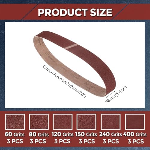 18 Pcs Sanding Belts 1-1/2 x 30 Inch 60/80/120/150/240/400 Grit