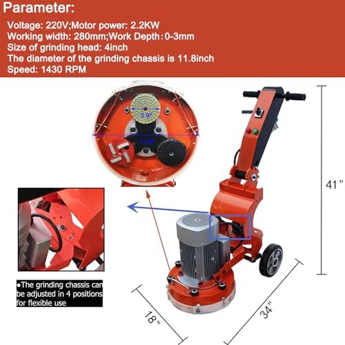 INTBUYING Concrete Floor Grinder Machine Hand-push Concrete Cement Ground Grinder Epoxy Terrazzo Marble Paint Removal Foldable Design Floor Grinder Grinding Machine 220v