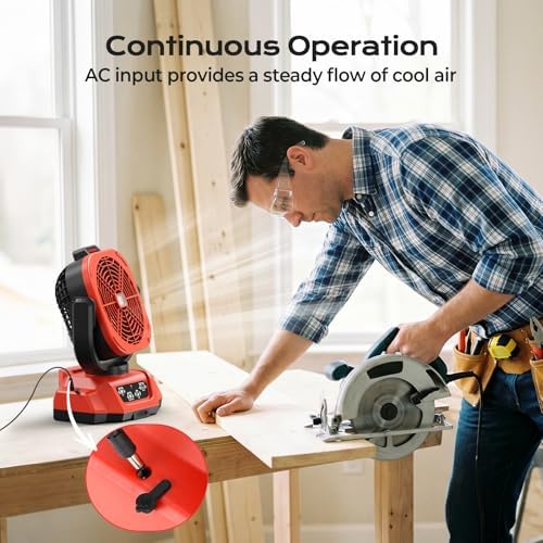 Battery Operated Fan for Milwaukee M18 battery, Camping Fan with USB A/C & LED Lights, 4 Speeds & Remote Control, Portable/Cordless/Battery Powered fan, for Outside, Jobsite (Battery Not Included)