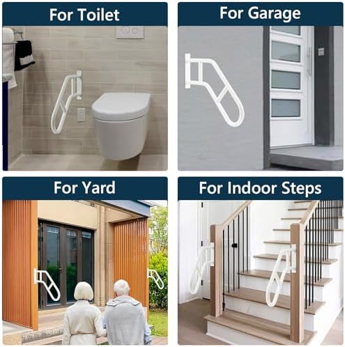 Hand Rails for Outdoor Steps & Elderly (Max 800LBS),U-Shape Wall Mount Stair Railing, Porch, Deck & Garden Grab Bar, Safety Handle for Garage, 2 Pack