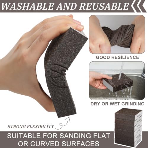 Gisafai 200 Pcs Dual Angle Sanding Sponge Bulk, 80/120 Grit Double Sided Reusable Washable Sponge Sandpaper Block for Drywall, Wood, Metal, Glass, Med/fine