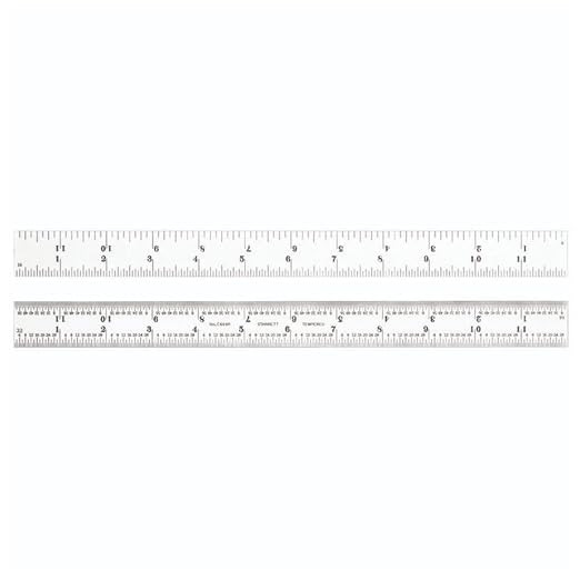 Starrett Spring Tempered Steel Rule with Satin Chrome Finish, Quick Reading, and Inch Graduation - 12" Length, 4R Graduation Type, 3/64" Thickness - C604R-12