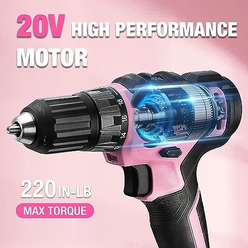 WORKPRO 20V Pink Cordless Drill and 141-Piece Home Tool Kit for Women