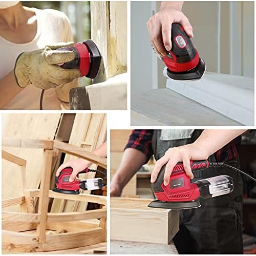 Sander, 200W Detail Sander has 2 Pcs Polishing Pads, 14000RPM, Compact Electric Sander with 20Pcs sandpaper, Hand Sanders with Efficient Dust Collection System for Woodworking, Sanding Works in Home
