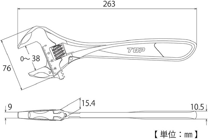 Top Industries TOP Hyper Monkey ZERO HM-38 Rattle-Free Wide Monkey Wrench, Mouth Opening, 0.00 - 1.5 inches (0 - 38 mm), No Backlash, Warm, With Scale (Tsubamesanjo, Made in Japan)