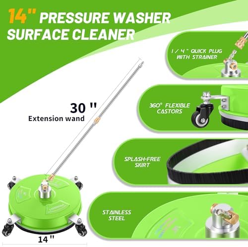 LidoDola 14'' Pressure Washer Surface Cleaner Green, Power Washer Accessory