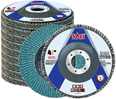 Sali 10 Pack Zirconia Flap Disc 60 Grit 4.5" x 7/8-Inch Sanding Disc Bevel Type #29 Premium and Industrial Grade Angle Grinder Grinding Wheel High Performance Edge Grinding