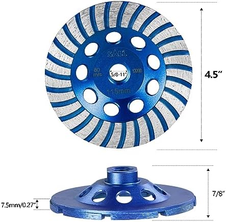 SALI 4.5 Inch 3pcs Concrete Grinding Wheels 27 Turbo Diamond Segments 5/8-11 Arbor Diamond Grinding Wheel Fit for Paint, Epoxy, Mastic Coating Removal
