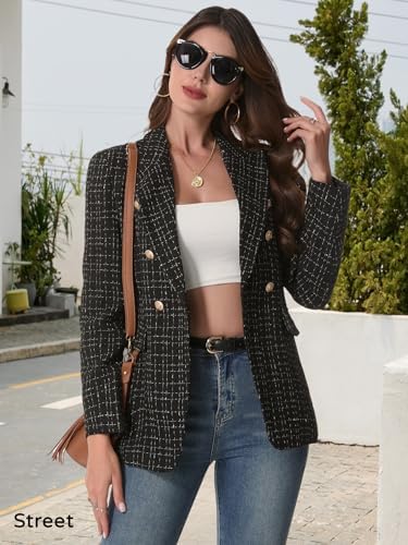 Mina Self 2026 Women's Fall Tweed Blazer Plaid Jacket Business Casual Coat