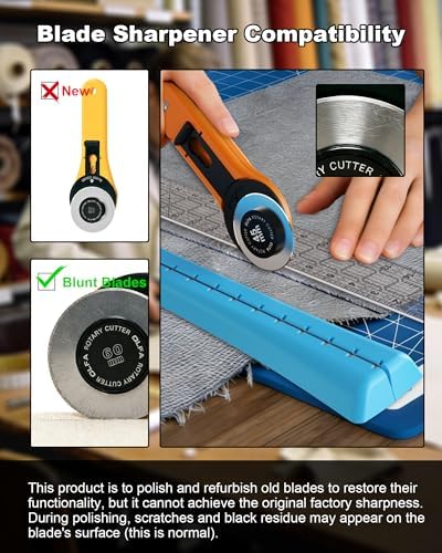 Linear Rotary Blade Sharpener, Rotary Cutter Sharpener for 45mm and 60mm Blades, Manual Rotary Sharpener Tool made of 2 Diamond-Coated Sharpening Stones for Blade Repair, with Clean brush