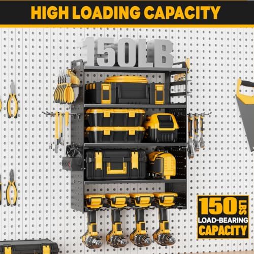 5-Tier Power Tool Organizer Wall Mount with 4 Power Strip, Black