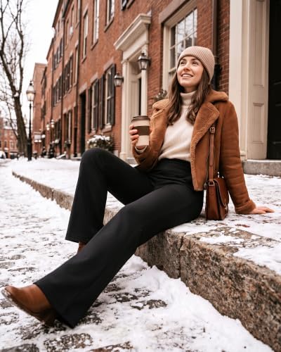 GAYHAY Fleece Lined Wide Leg Pants for Women, High-Waisted with Pockets