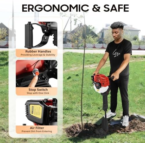 52cc Gas Powered Planting Shovel Digger, 2-Stroke Handheld Tree Digging Machine, Multi-Functional Garden Shovel Tree Digger for Gardens, Farms, and Homes