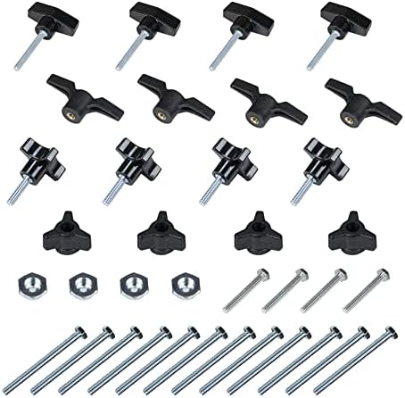 POWERTEC 71130 T-Track Knob Kit with 1/4-20 by 1-1/2" Hex Bolts and Washers, Set of 36, T Track Bolts, T Track Accessories for Woodworking Jigs and Fixtures