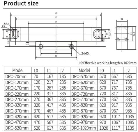 DRO Digital Readout 2 Axis Screen DRO Readout Display Linear Scale for Bridgeport/Knee Mill Milling Machine Lathe Machine Tools (DRO-2MS-LCD)