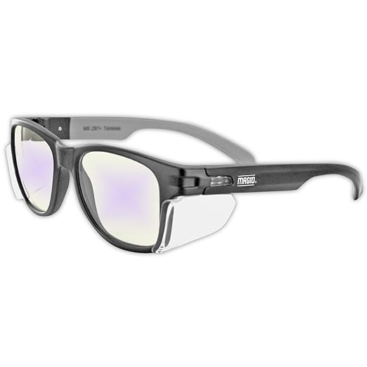 MAGID Y50 Safety Glasses for Construction | Black Frame — 6 Pairs, Blue Blocking Lens | Side Shields, ANSI Z87.1+, Anti-Fog, Scratch-Resistant, 99.9% UV Protection, Polycarbonate Lens