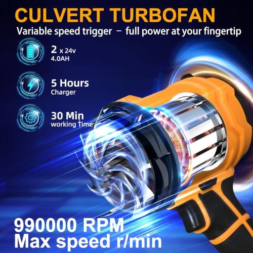 Cordless Leaf Blower with 2 Batteries & Charger - 990,000 RPM Handheld Electric Leaf Blower, Lightweight for Patio, Lawn, Leaves, Dust - Orange