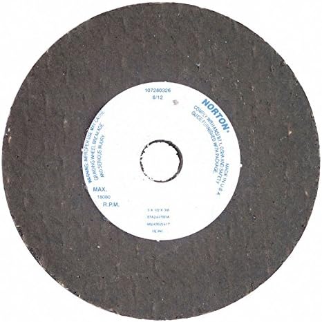 Norton 3" Type 1 Aluminum Oxide Straight Grinding Wheel, 3/8" Arbor, 1/2" Thick, 24 Grit, 18,080 Max. RPM