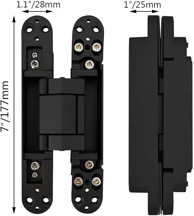 Invisible Hinge Concealed Door Hinges Heavy Duty Hidden Hinge up to 176 Pound Doors 3-D Adjustable 7 inch Black - 2 Pack